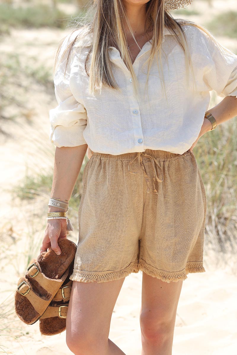 Camel moulded sandals with faux fur sole