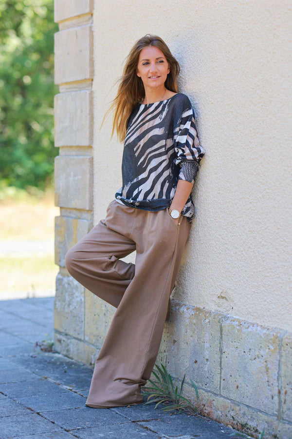 Camel Stretch Cotton Wide Leg Flared Sweatpants