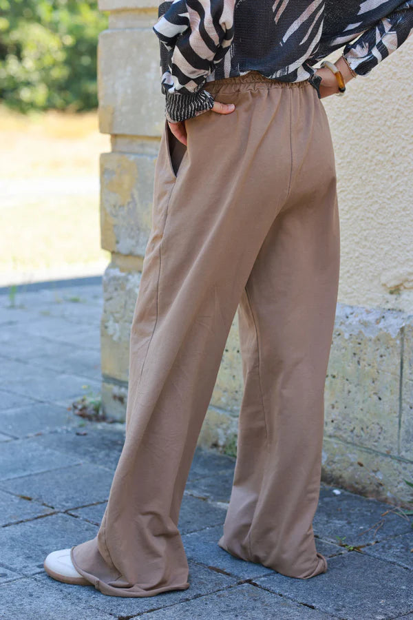 Camel Stretch Cotton Wide Leg Flared Sweatpants