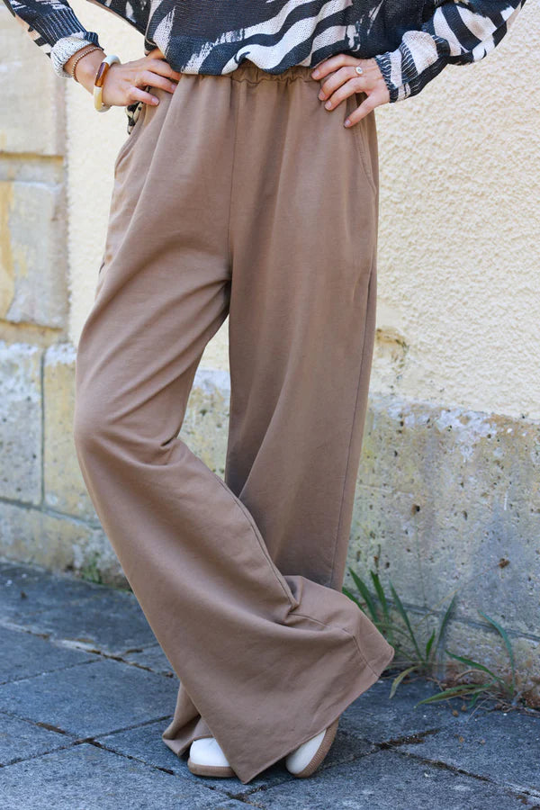 Camel Stretch Cotton Wide Leg Flared Sweatpants