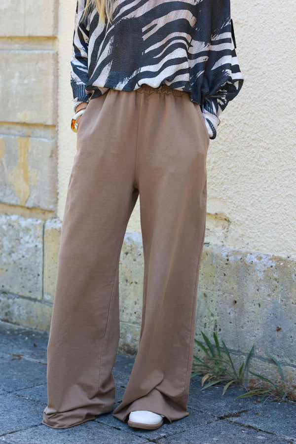 Camel Stretch Cotton Wide Leg Flared Sweatpants