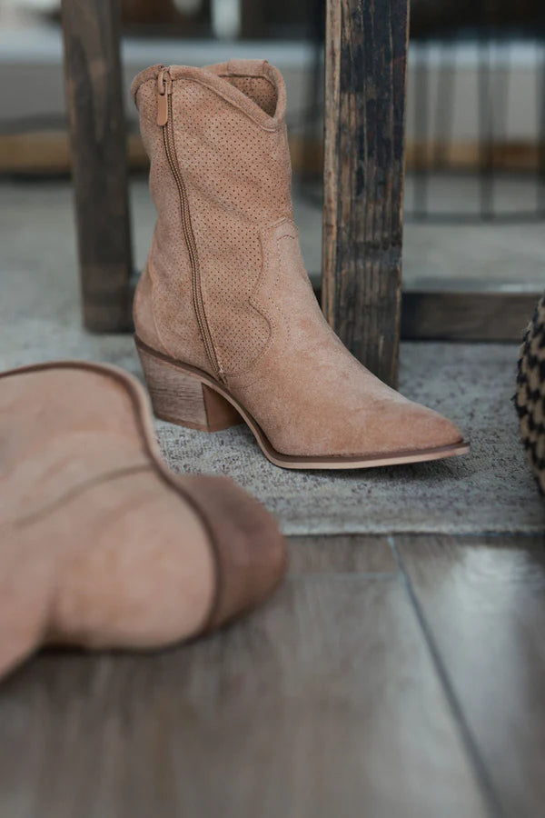 Camel Sueded Cowboy Ankle Boots