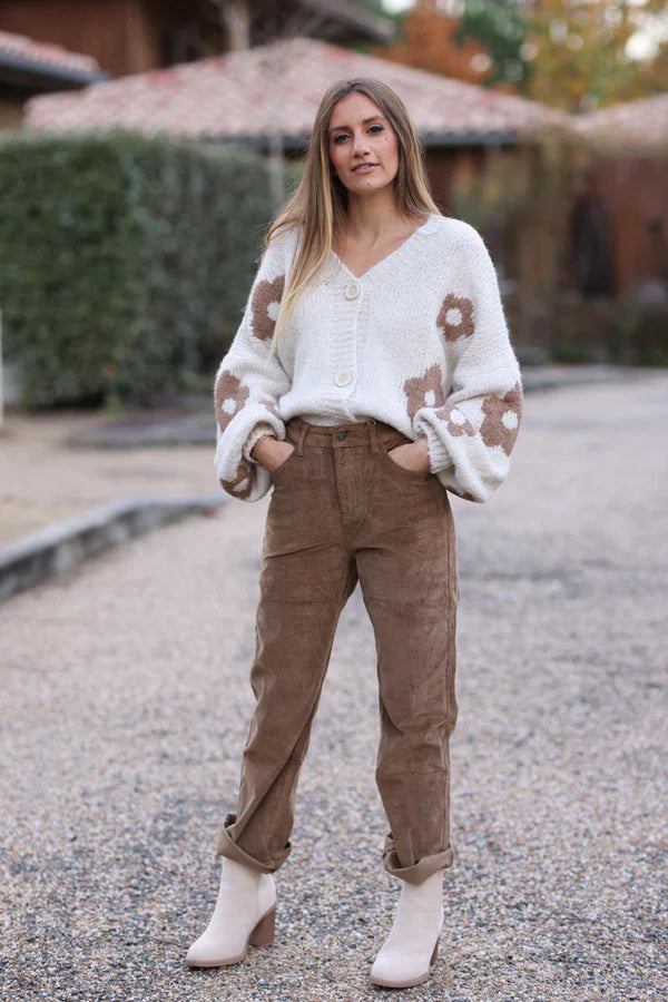 Camel Velvet Corduroy Straight Cut Pants