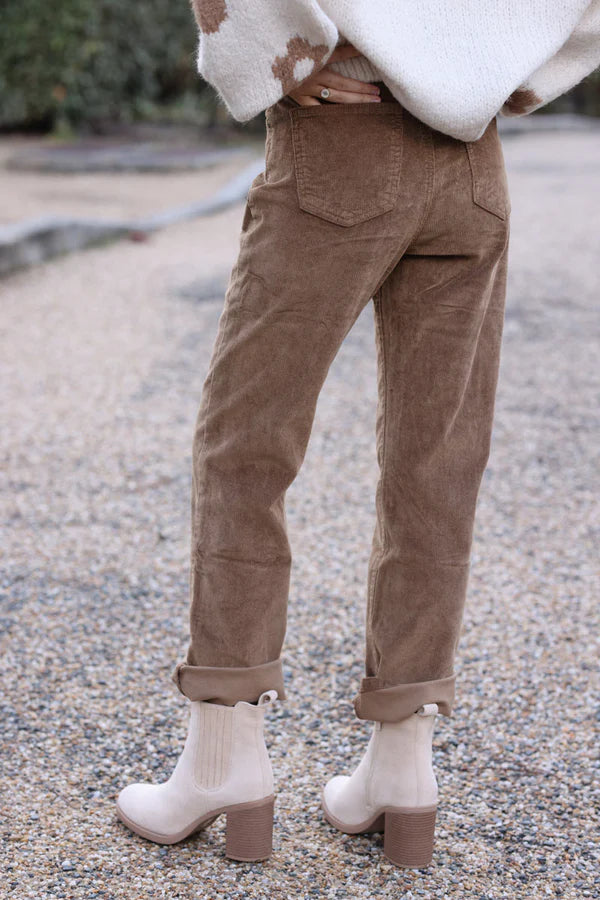 Camel Velvet Corduroy Straight Cut Pants