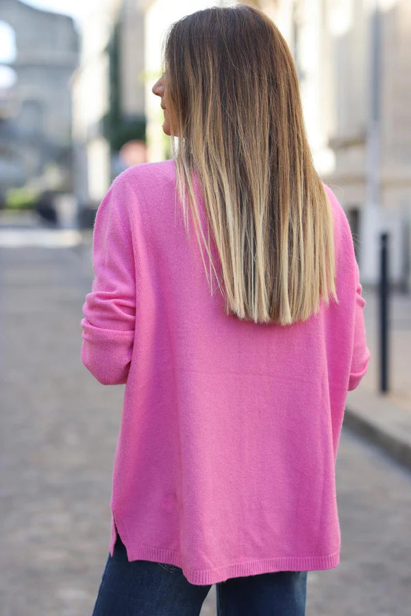 Candy Pink Soft Basic V-neck Sweater