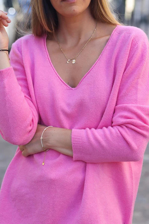 Candy Pink Soft Basic V-neck Sweater