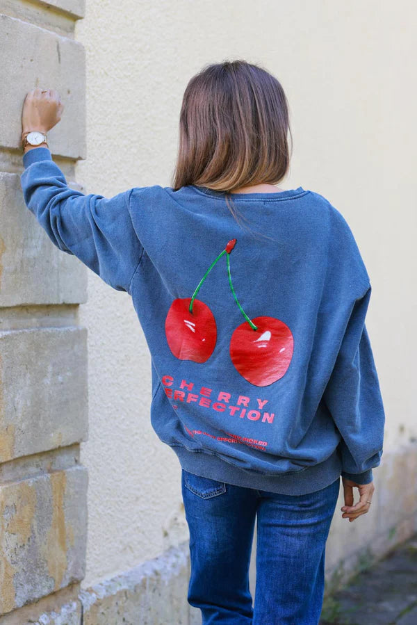 Cherry Perfection Dusty blue Cotton Pullover Sweater