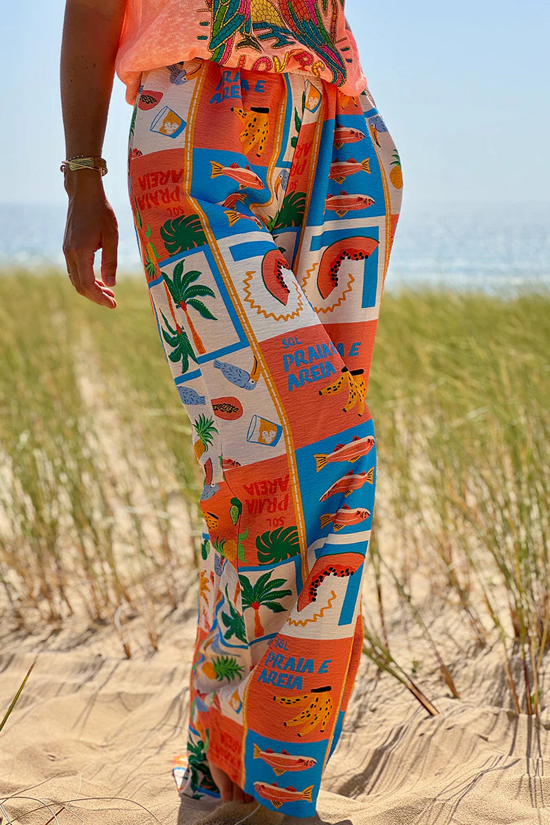 Coral Tropical Block Pull-On Pants