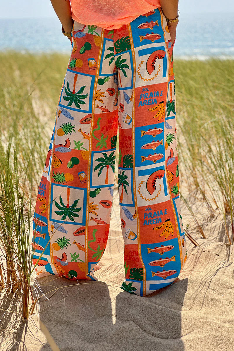 Coral Tropical Block Pull-On Pants