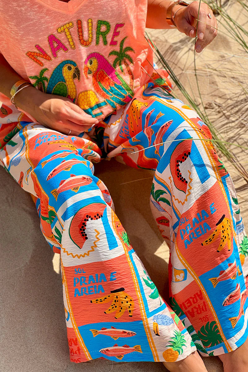 Coral Tropical Block Pull-On Pants