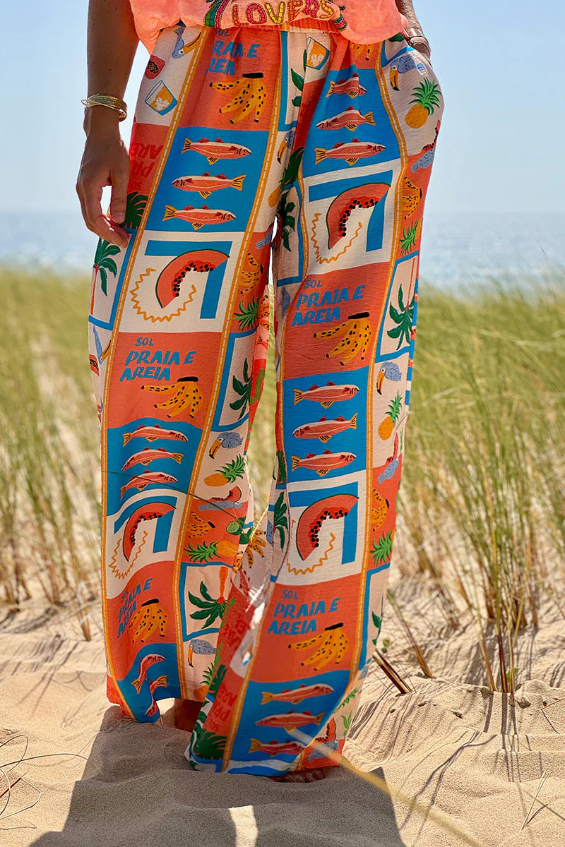 Coral Tropical Block Pull-On Pants