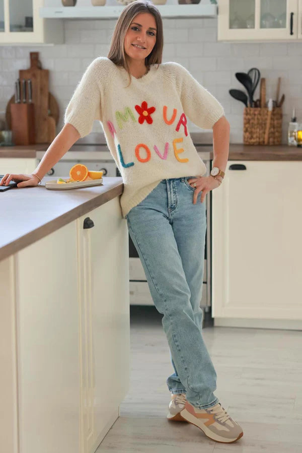 Cream “Amour Love” Half-Sleeve Sweater