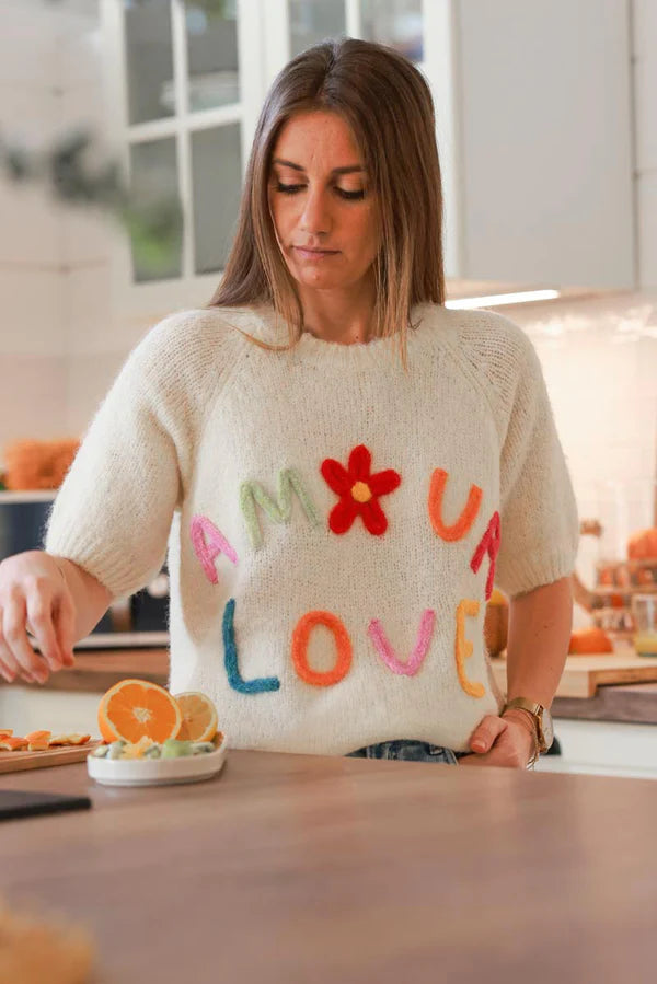 Cream “Amour Love” Half-Sleeve Sweater