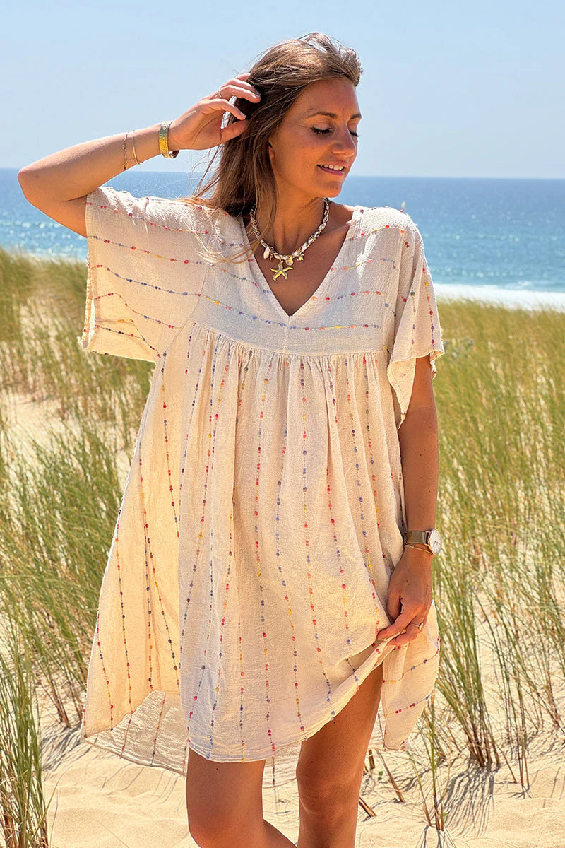 Cream Boucle Stripe Gauze Dress