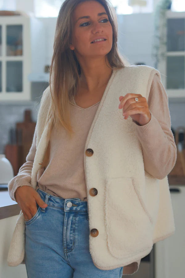 Cream Faux Shearling Vest