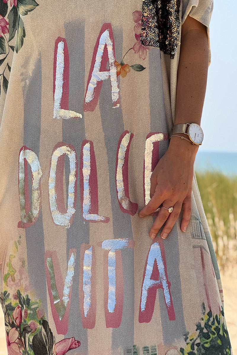 Cream Glitter Knit “La Dolce Vita” Caftan
