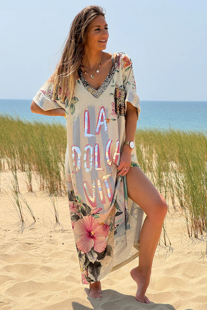 Cream Glitter Knit “La Dolce Vita” Caftan