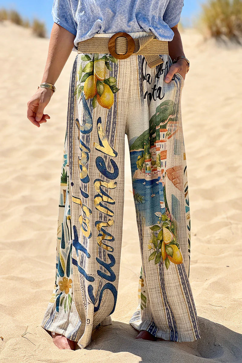 Cream “Italian Summer” Pull-On Pants