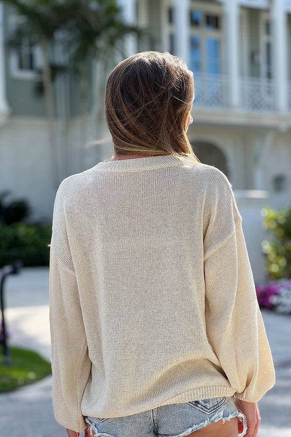 Cream Knit American Flag Sweater