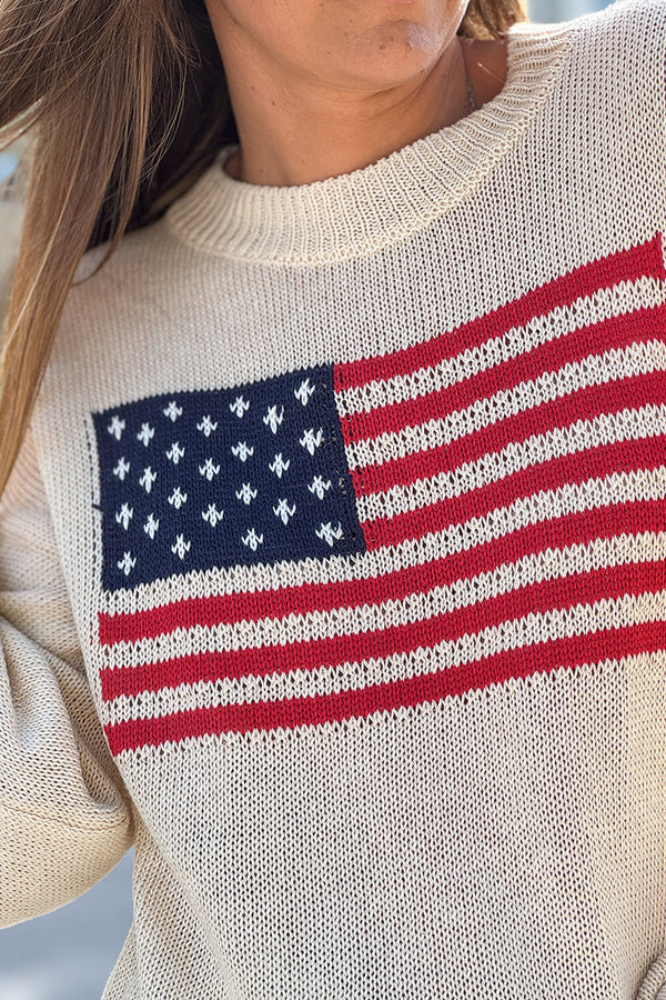 Cream Knit American Flag Sweater