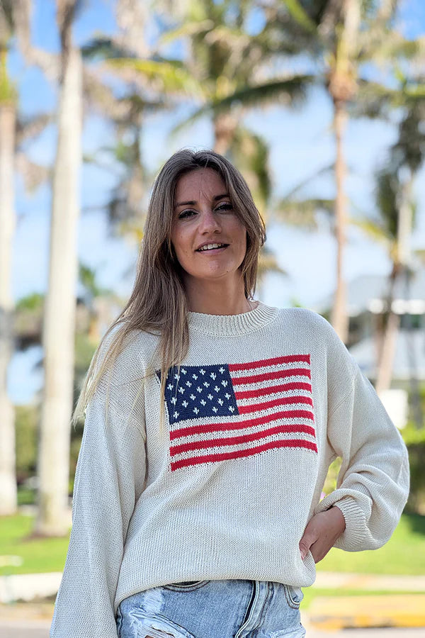 Cream Knit American Flag Sweater