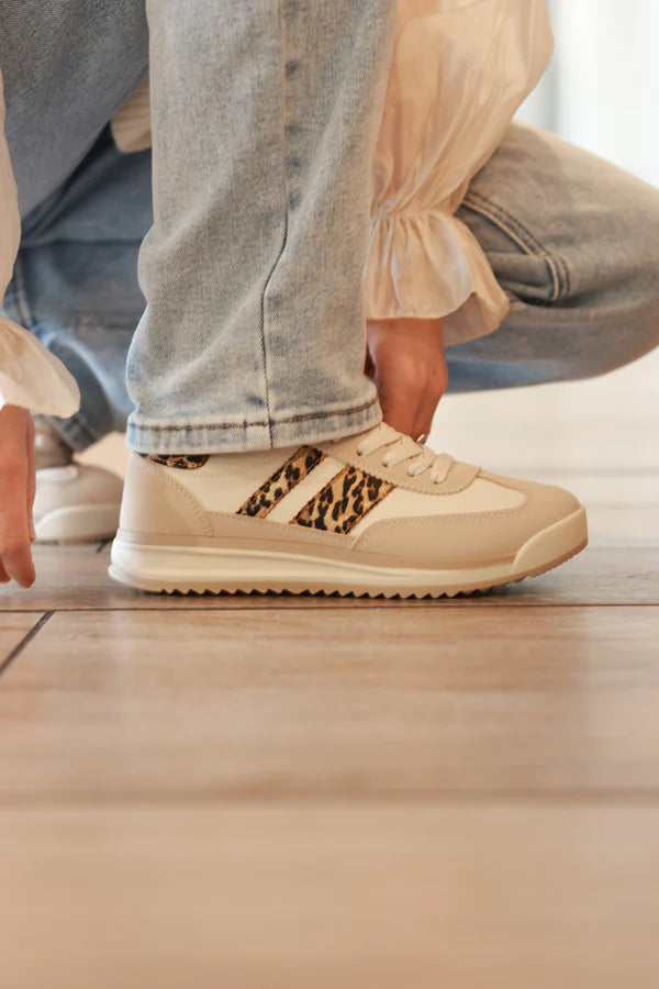 Cream and Leopard Stripe Chunky Heel Sneakers