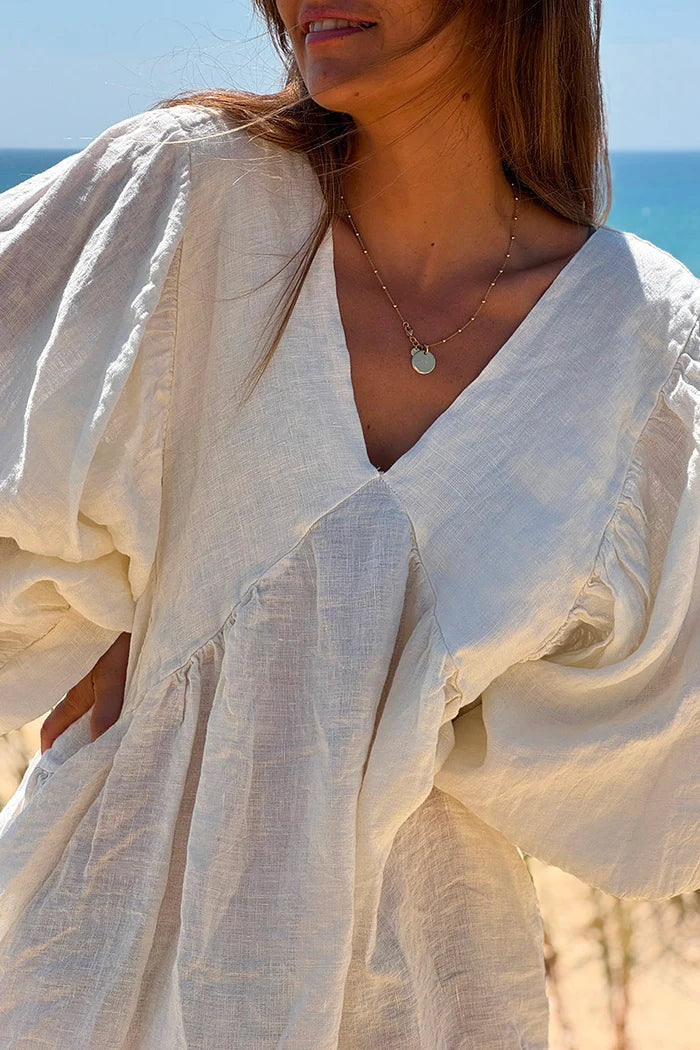 Cream Linen Babydoll Dress