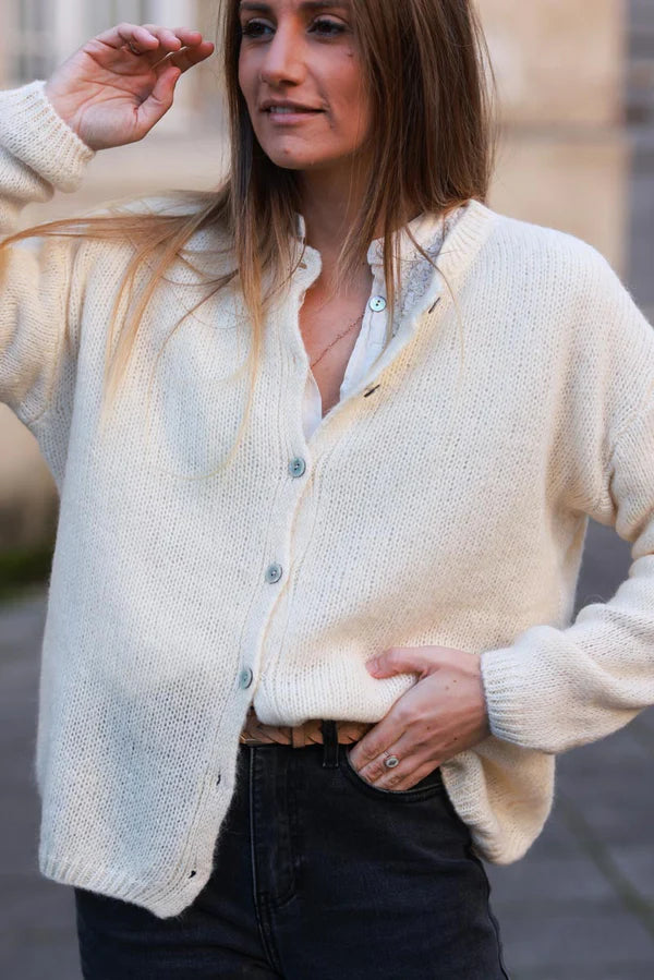 Cream Mohair Blend Cardigan