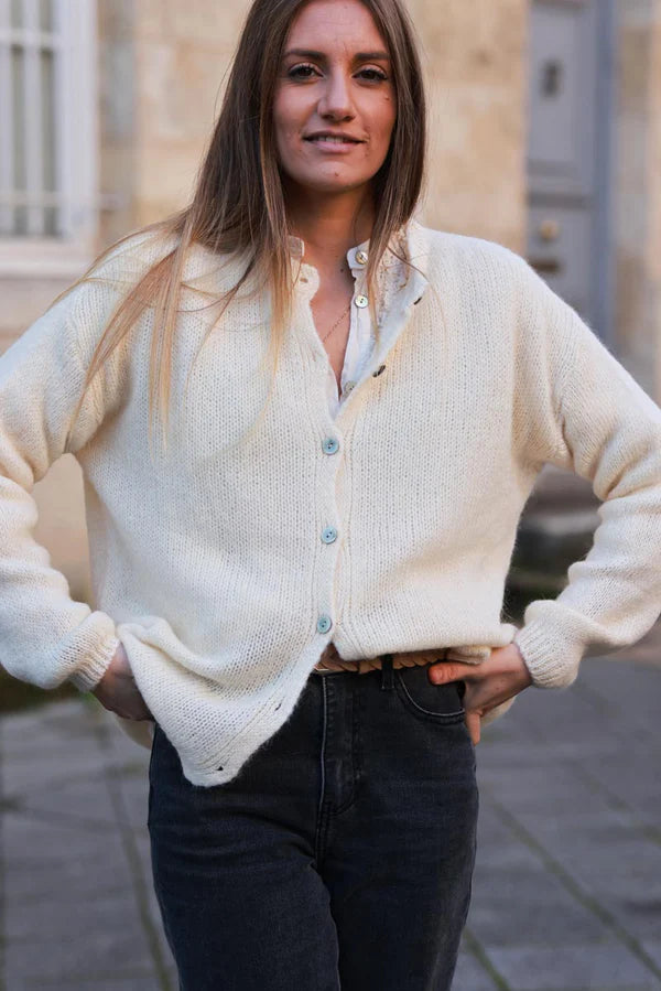 Cream Mohair Blend Cardigan