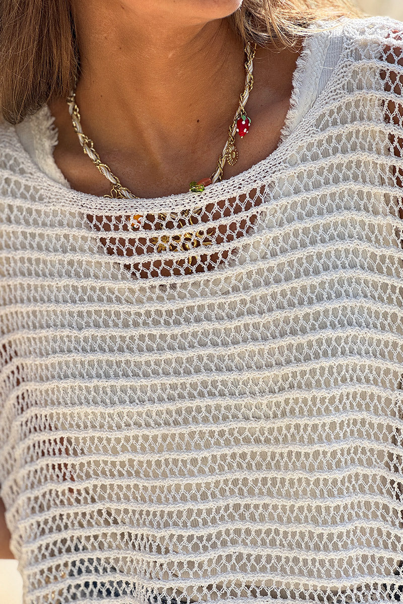 Cream Open Crochet Dolman Top