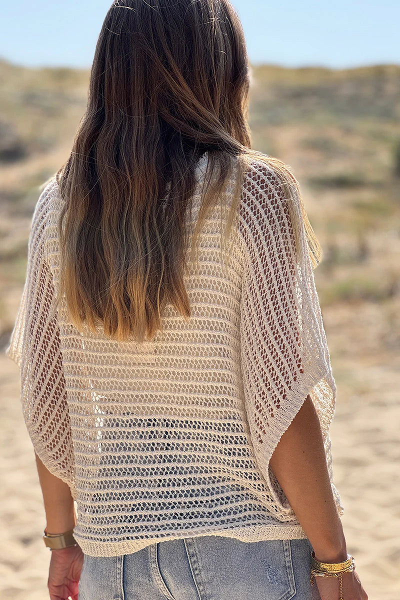 Cream Open Crochet Dolman Top