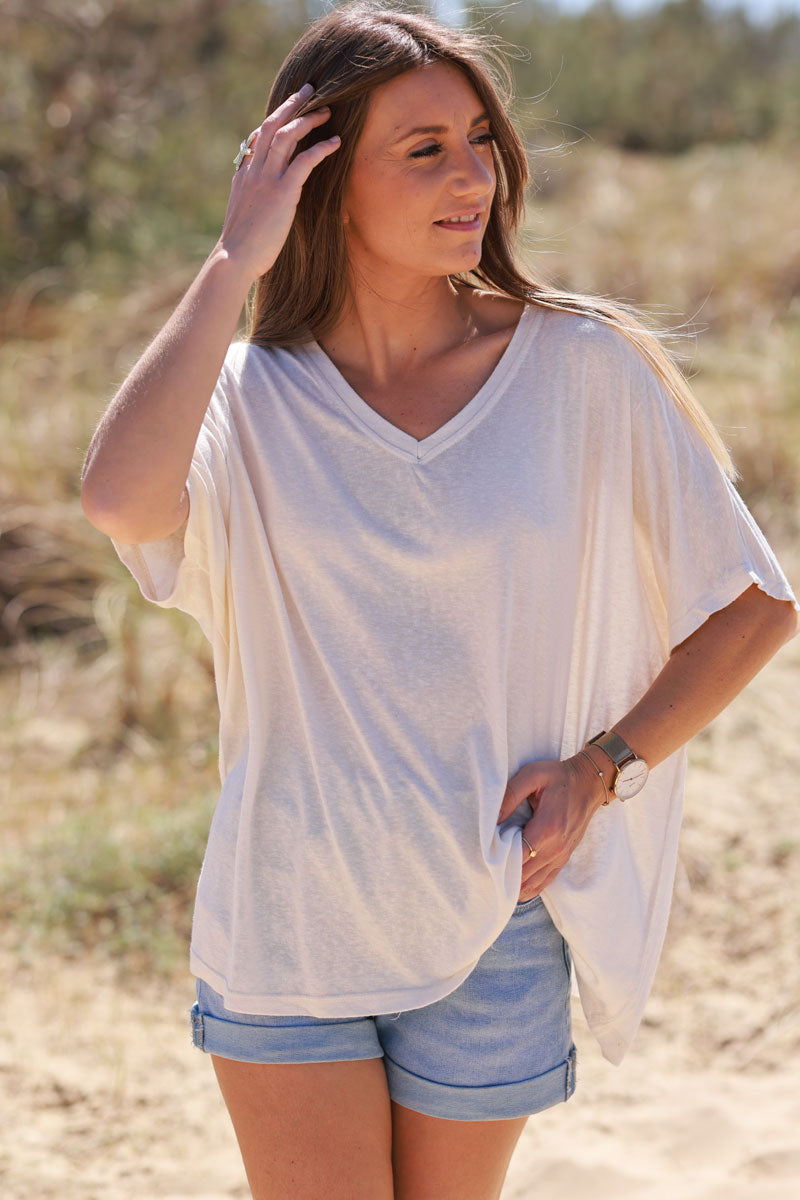 Cream Relaxed Fit Batwing Super Soft T-Shirt