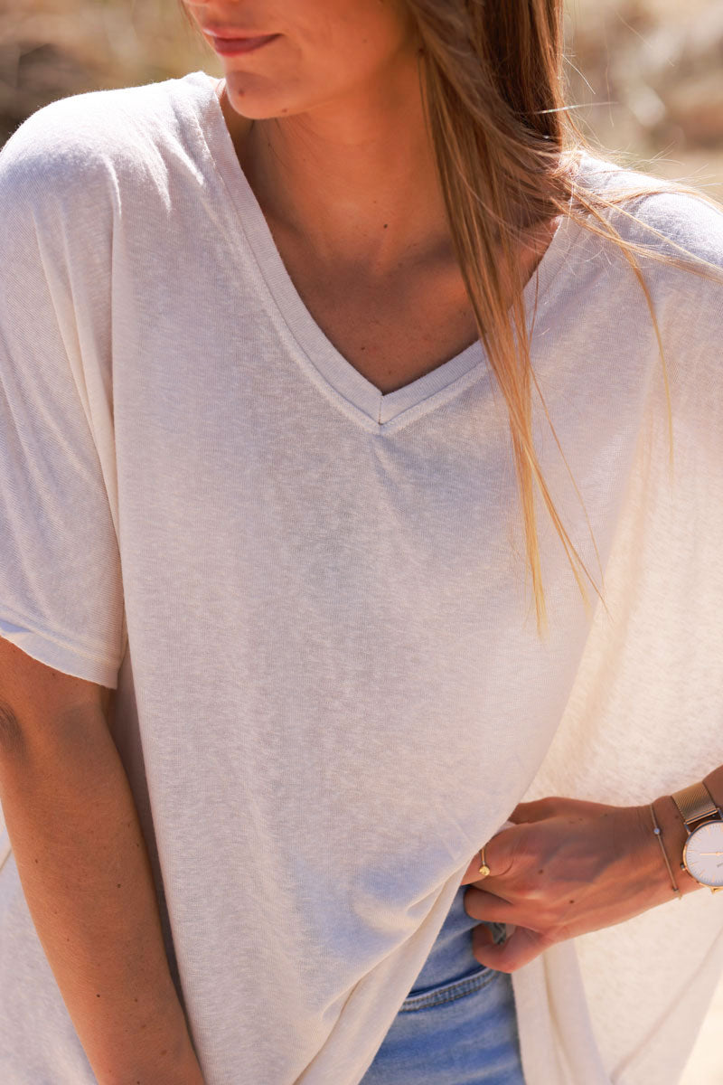 Cream Relaxed Fit Batwing Super Soft T-Shirt