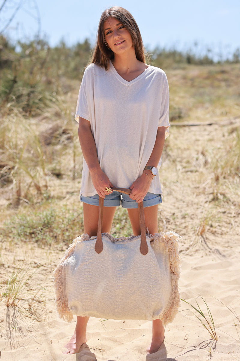 Cream Relaxed Fit Batwing Super Soft T-Shirt