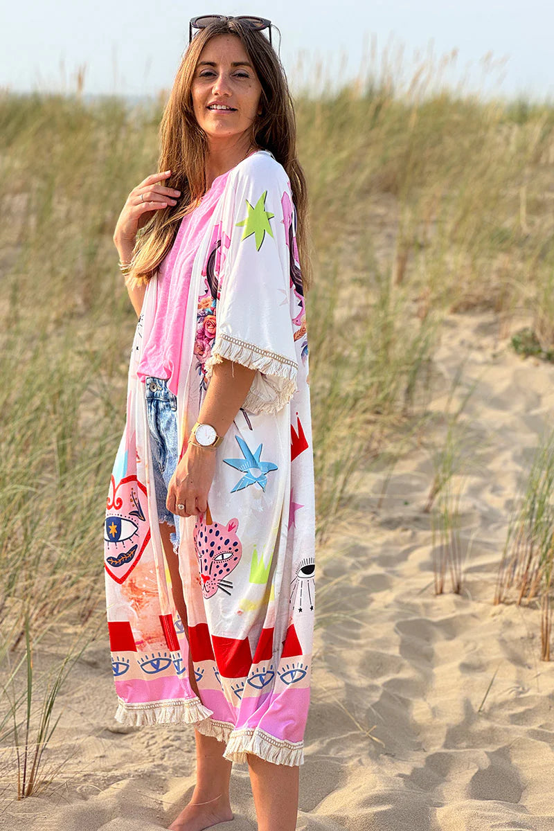 Cream “Rise Up” Boho Fringe Kimono