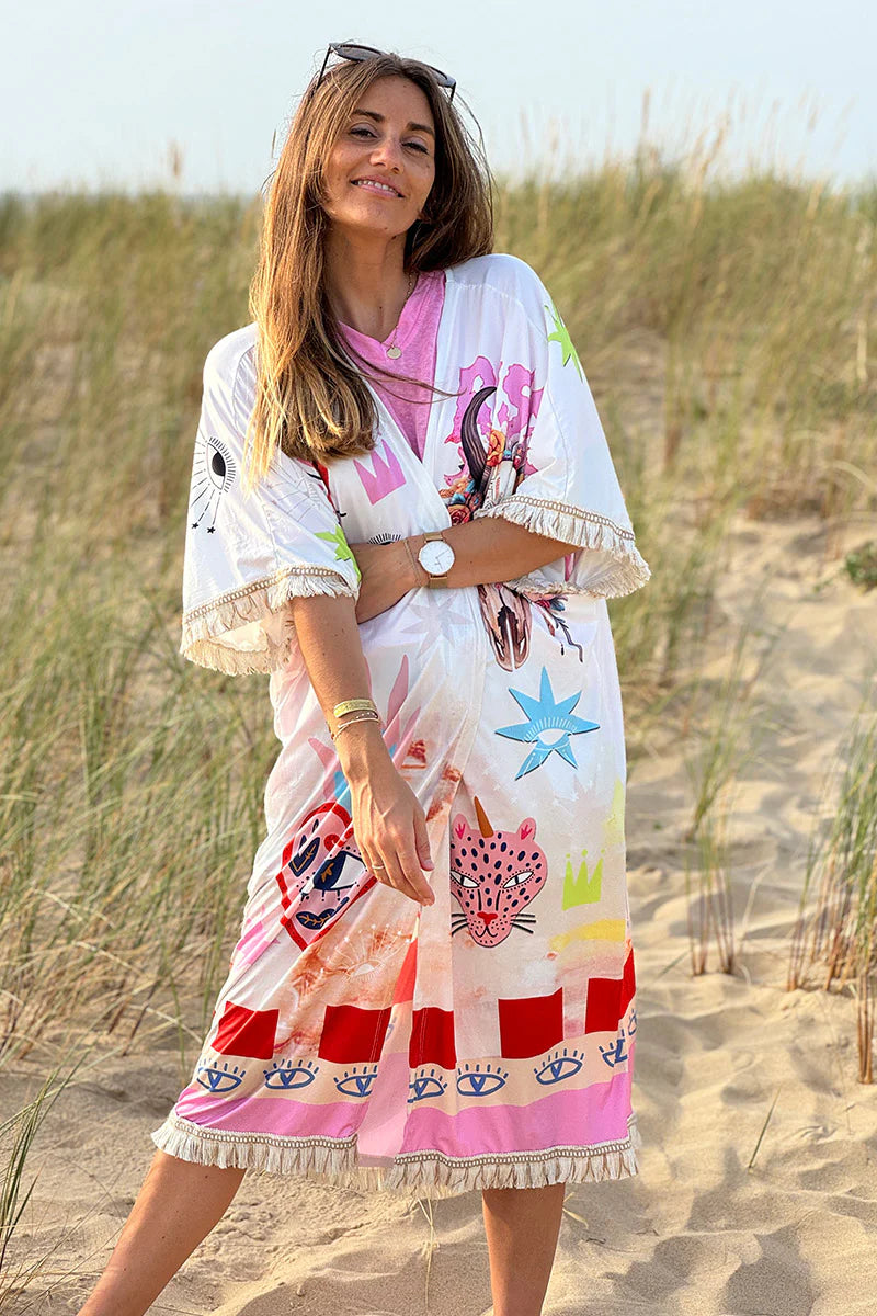 Cream “Rise Up” Boho Fringe Kimono
