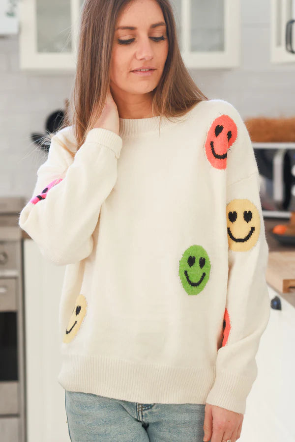 Cream Smiley Face Knit Sweater