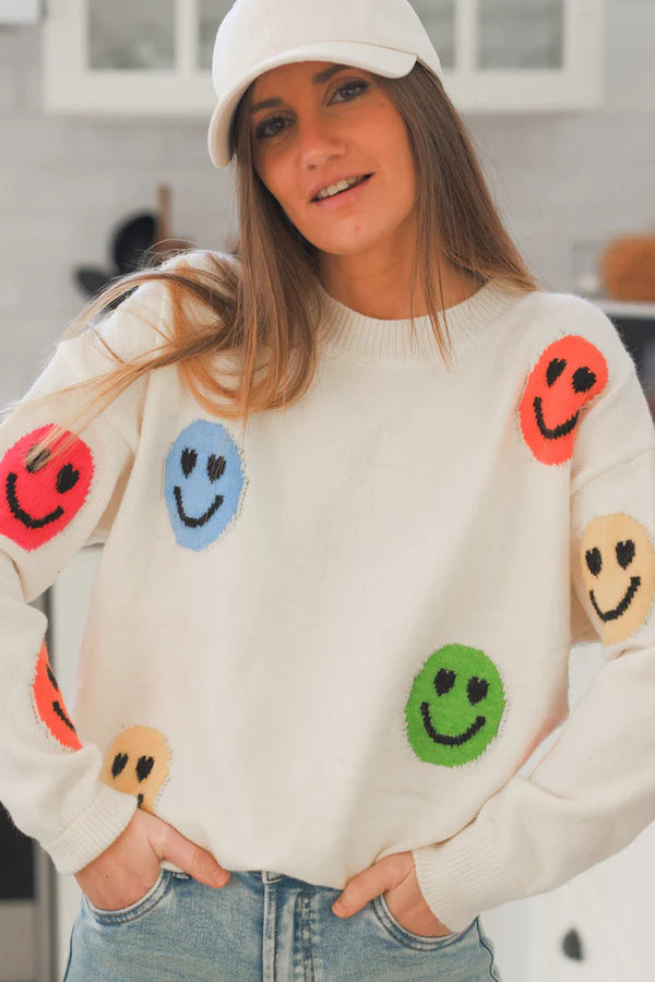 Cream Smiley Face Knit Sweater