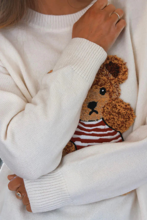 Cream Teddy Bear Soft Knit Sweater