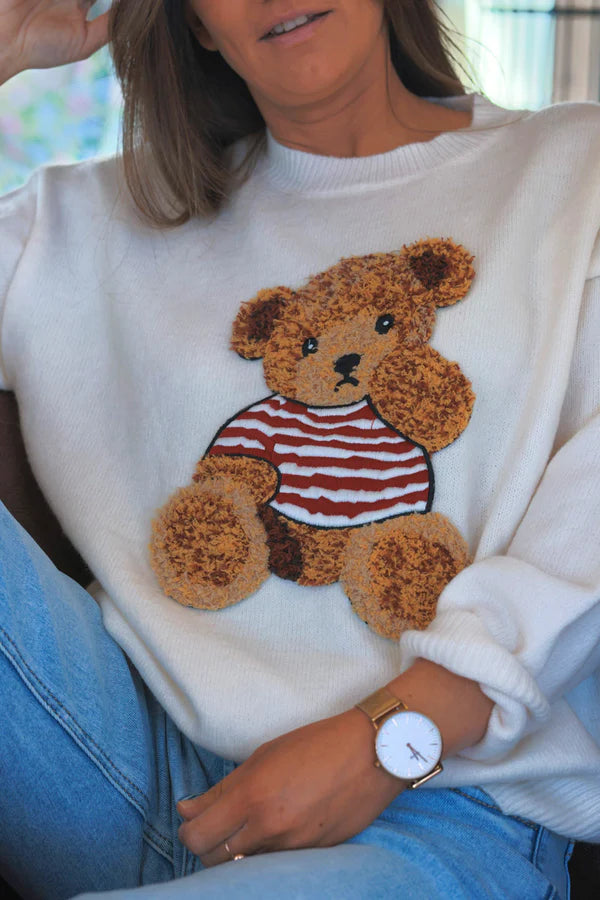 Cream Teddy Bear Soft Knit Sweater