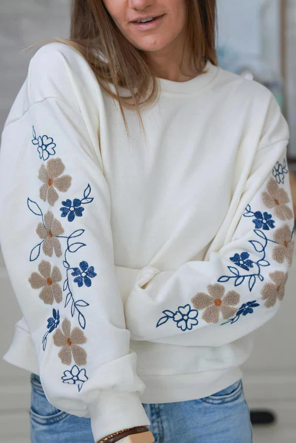 Cream Textured Daisy Sleeve Sweater