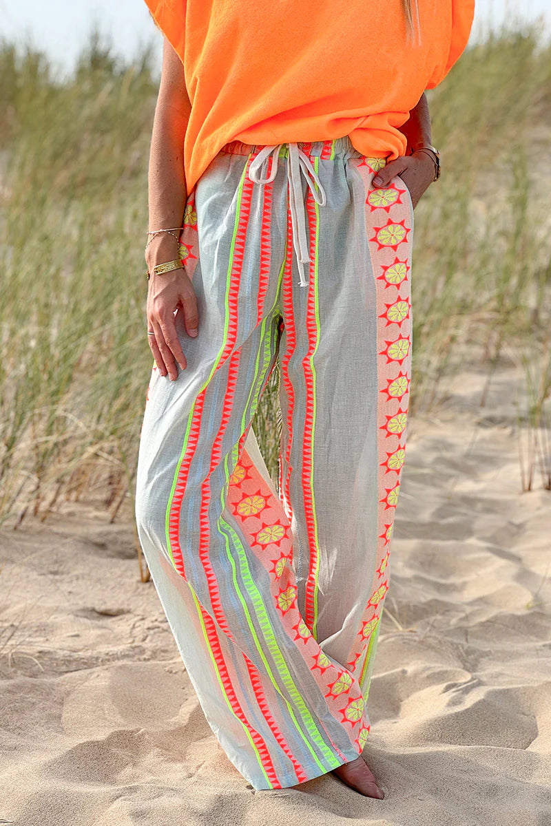 Cream Tribal Stripe Boho Pants