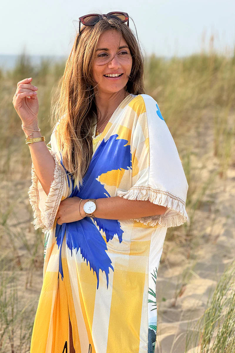 Cream “Trust Your Visions” Tropical Fringe Kimono