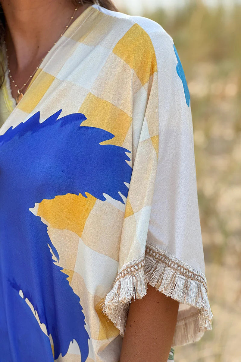 Cream “Trust Your Visions” Tropical Fringe Kimono