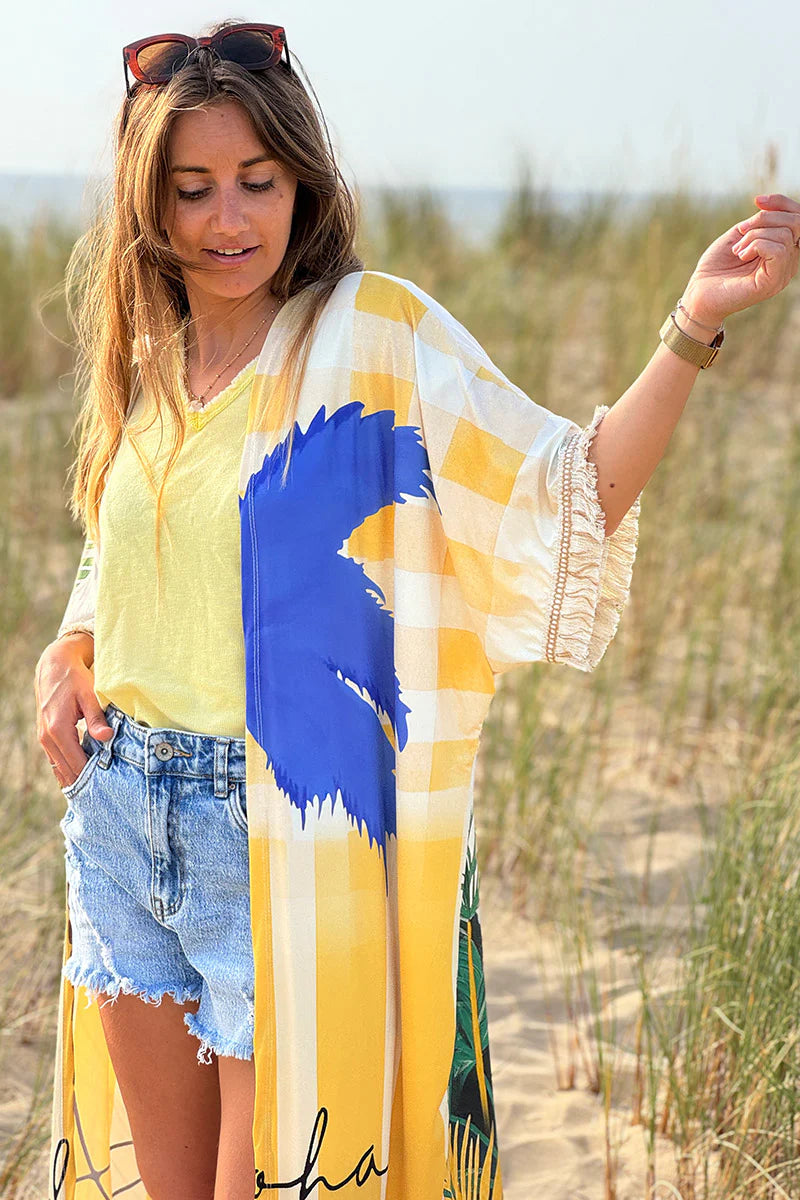 Cream “Trust Your Visions” Tropical Fringe Kimono