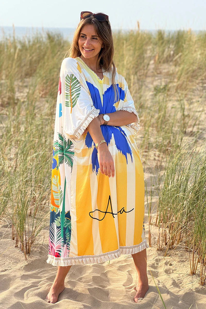 Cream “Trust Your Visions” Tropical Fringe Kimono
