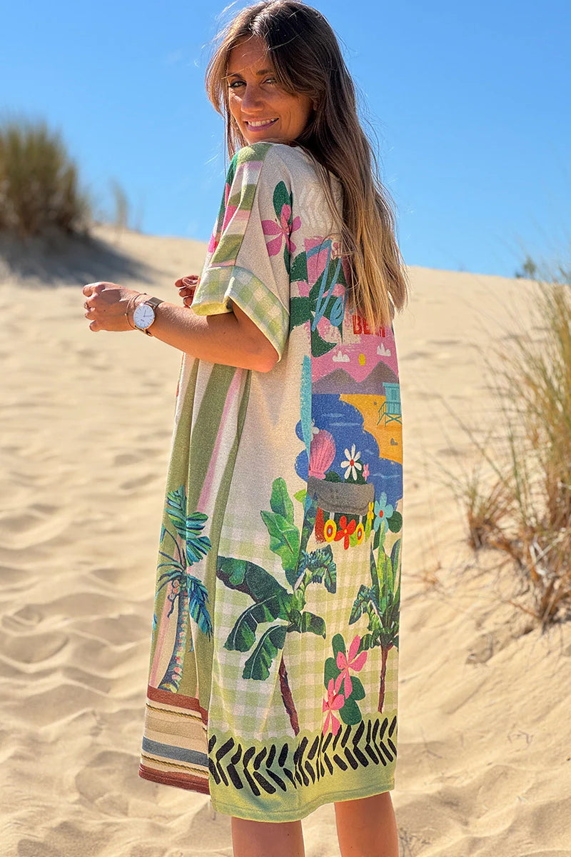 Cream Venice Beach Striped Glitter Knit Dress