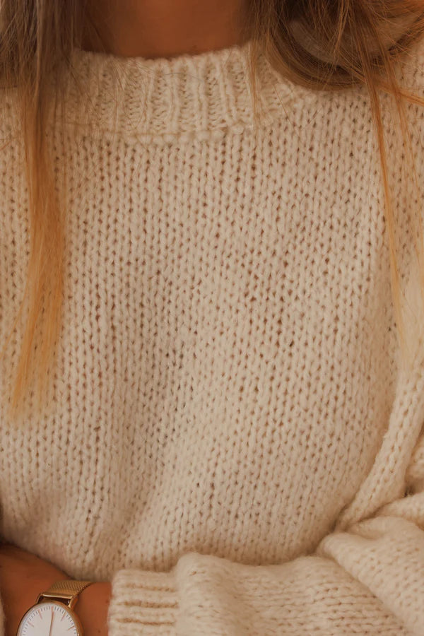 Cream Wool Blend Bubble Sleeve Sweater