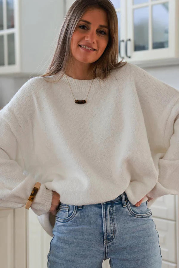 Cream Wool Blend Slouchy Sweater