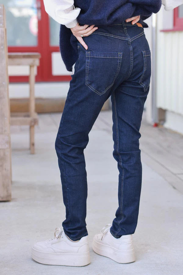 Dark Blue Jean Button-Fly Tapered Skinny Jeans